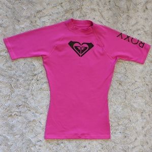 ROXY Bright Pink Surf Swim Beach Rash Guard Tee XS